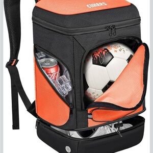Kids Sports Backpack - Black and Orange Soccer Bag